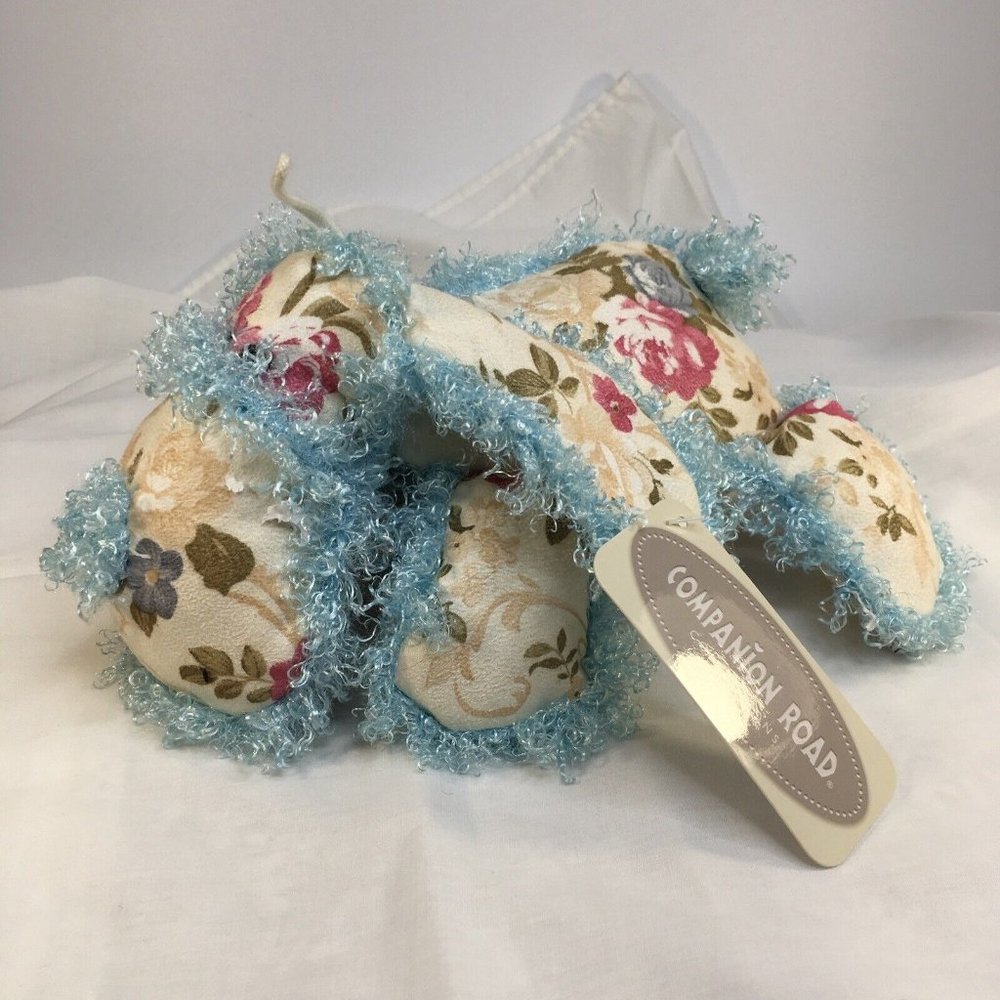 Puppy Squeaky Dog Chew Toy Stuffed Floral Faux Suede Curly Baby Blue Trim Plush